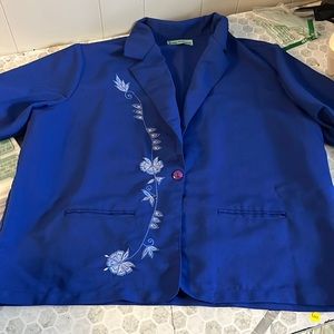 Sara Morgan XLP Blue One Button Embroidered V Neck Jacket